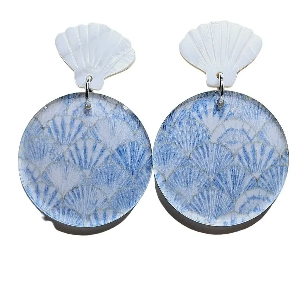 Acrylic Seashell‎ Dangle Earrings Coastal Beach Novelty